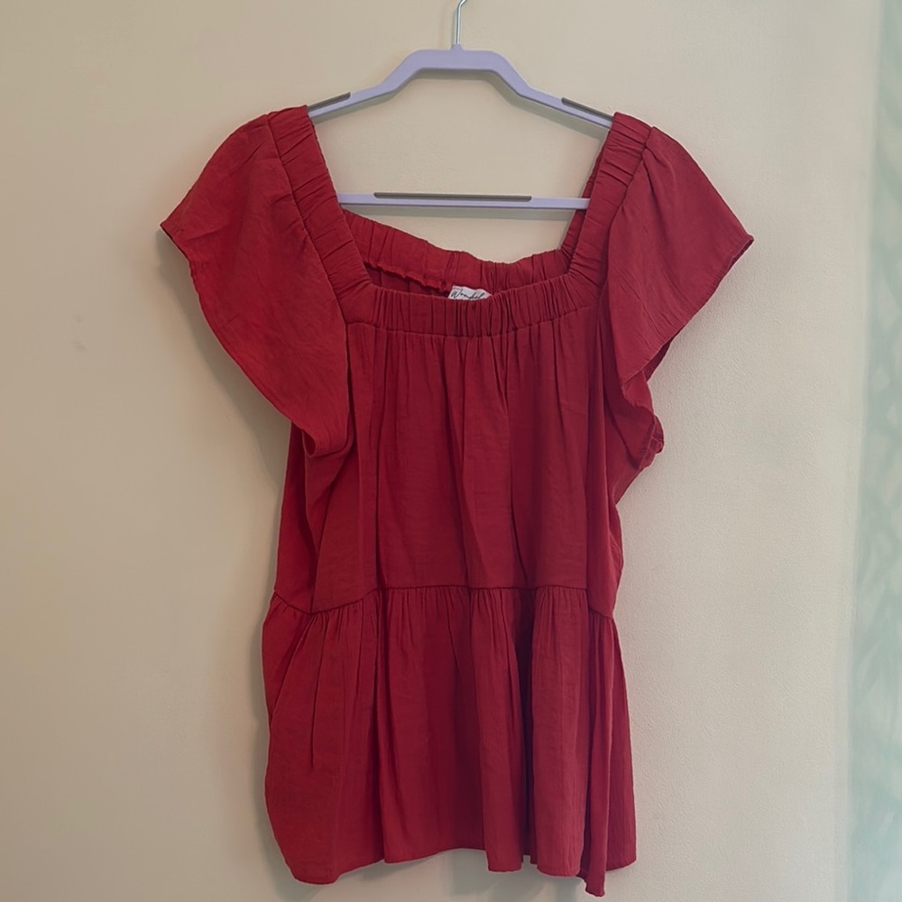 Wonderly Orange Flutter Sleeve Smocked Blouse